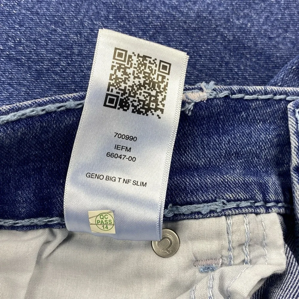 True Religion Geno Relaxed Slim Jeans Mens 38 Blue Denim Big T Stitch Y2K